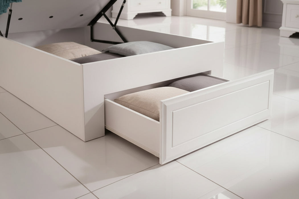 White Orland King Single Gas Lift Bed