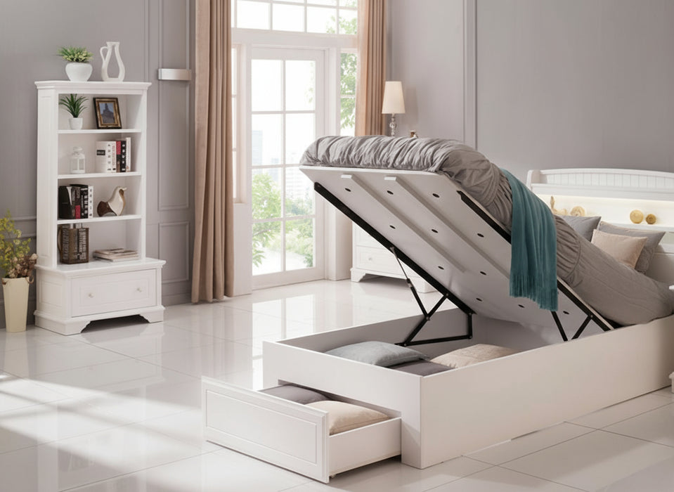White Orland King Single Gas Lift Bed