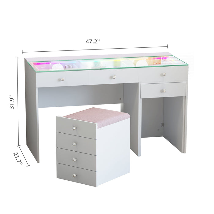 Diana Dresser with Hidden Stool Storage Space - White