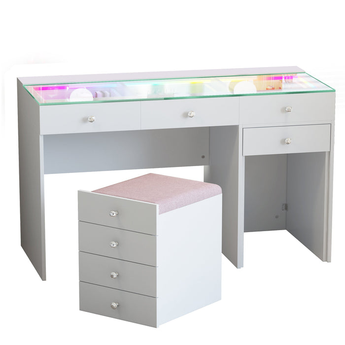 Diana Dresser with Hidden Stool Storage Space - White
