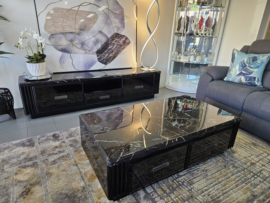 Madrid Black Marble 200cm Tv Unit