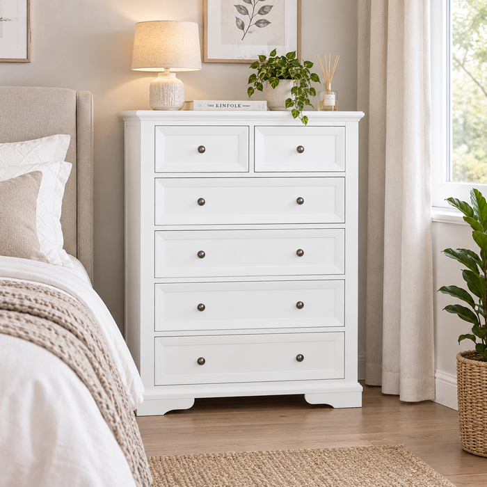 Saxon White 6 Drawer Tallboy.