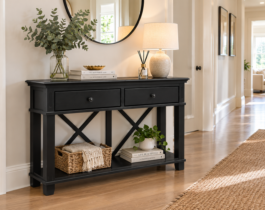 Hamptons 2 Drawer Hallway Console Table Black - Console Table Sydney