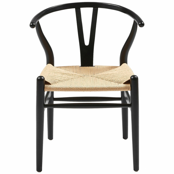 Replica Wishbone Back Chair, Black and Natural Woven