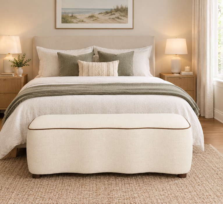 Avoca Rectangular Curved Ottoman Ivory - Bedroom Seat
