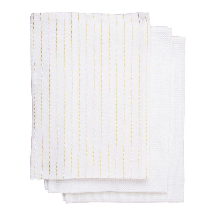 Festive Stripe Tea Towel Gold/White