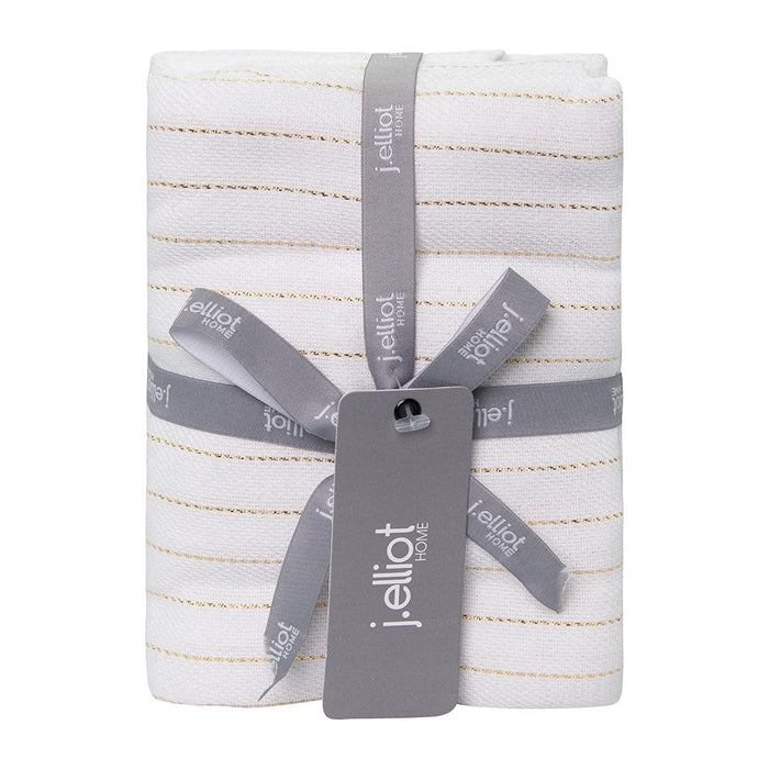 Festive Stripe Tea Towel Gold/White