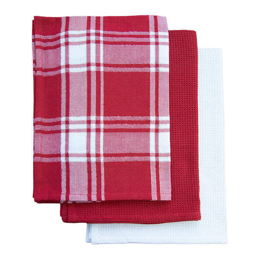 Festive Checks Tea Towel Red/White