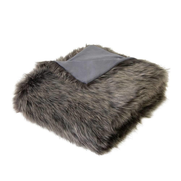 Grey Wolf Faux Fur Throw