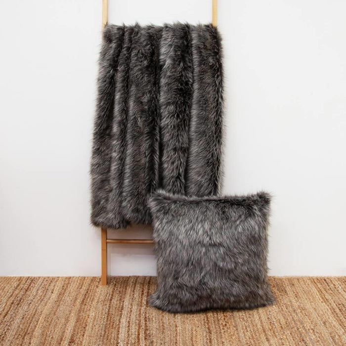 Grey Wolf Faux Fur Throw