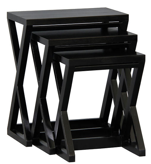 3 Piece Black Kasiva Solid Mahogany Nest of Table Set