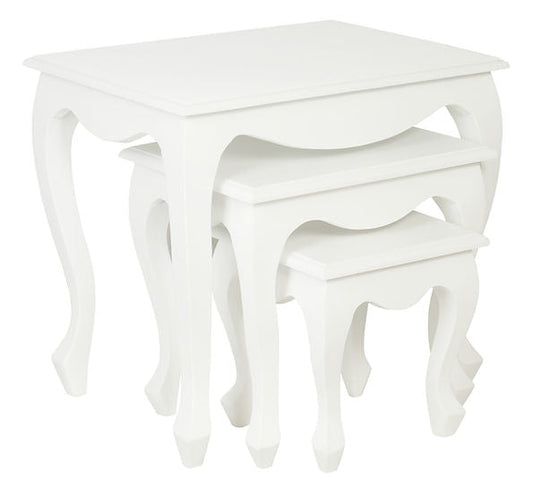 3 Piece Queen Ann Nest of Table Set,  Matte White