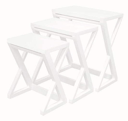 3 Piece White Solid Timber Nest of Table Set