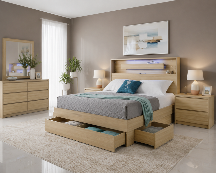 Manly Oak Queen Bed with Storage