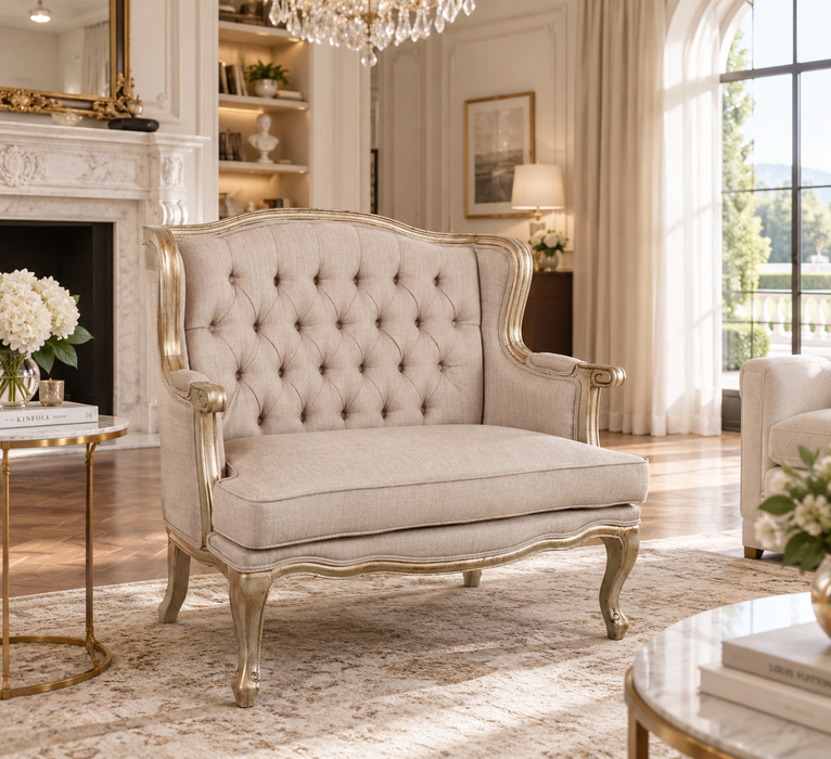Charlotte Wingback Arm Chair Loveseat - Cream