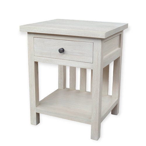 White Washed Single Drawer Timber Bedside Table