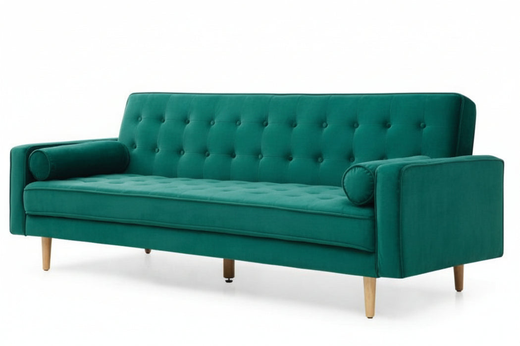 Sofia 3 Seater Sofa Bed in Velvet Fabric - Green