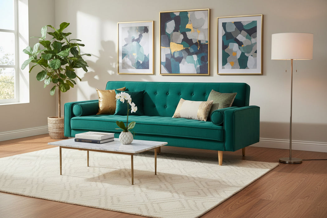 Sofia 3 Seater Sofa Bed in Velvet Fabric - Green