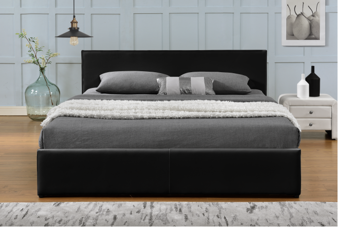 Black Monaco Faux Leather Gas Lift Storage Bed