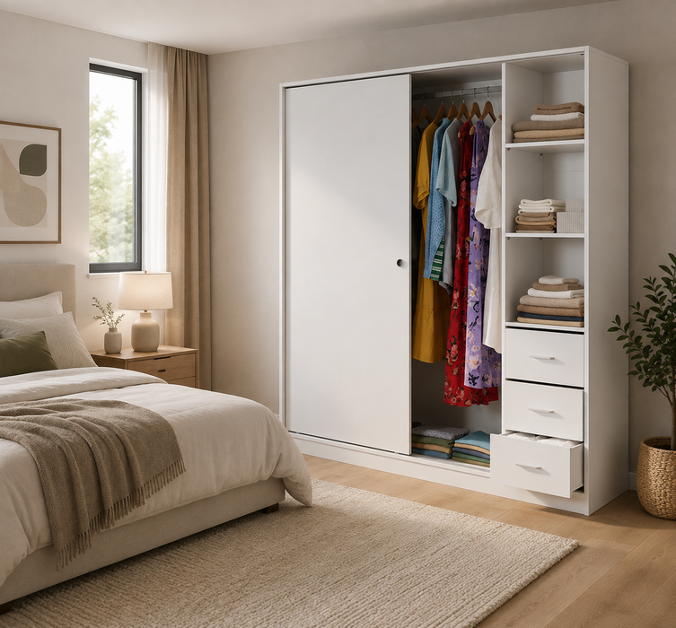 Luke Sliding Door Robe White 160cm