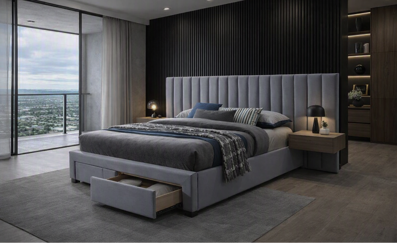 Merton Extendable Headboard King Size Bed – Grey