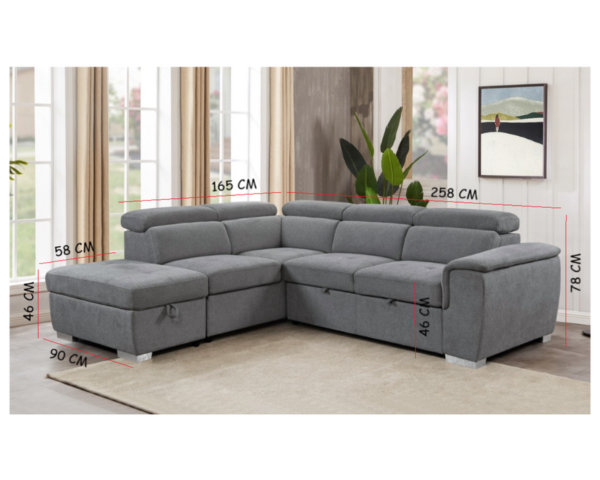 Vibel Modern Pull-Up Corner Sofa Bed with Storage | Convertible Sleeper Lounge