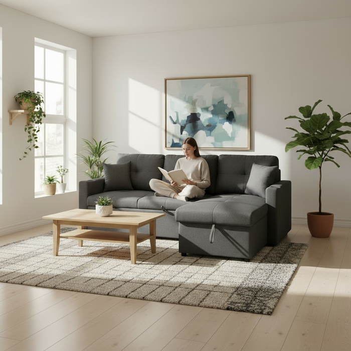 3 Seater Roka Sofa Bed with Storage Chaise - Dark Grey