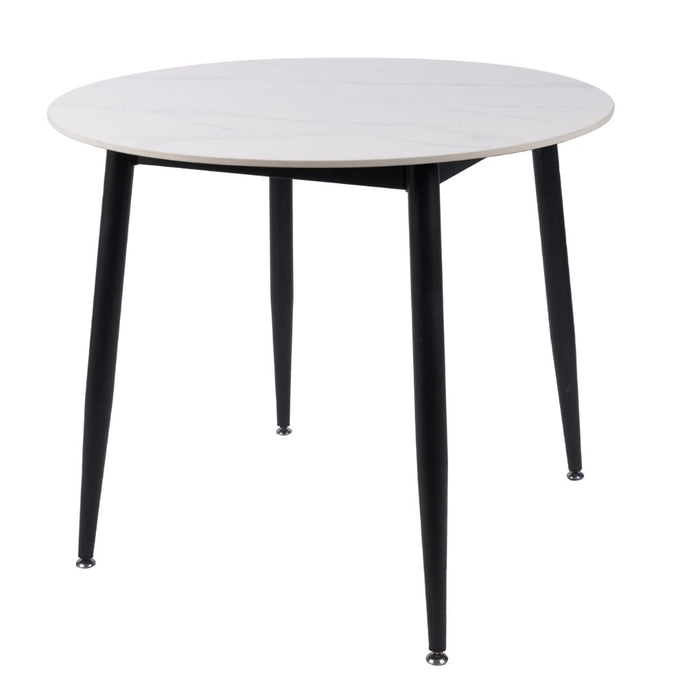 Fiore 5 Pce Round Dining White Marble with Florin Fabric Chairs