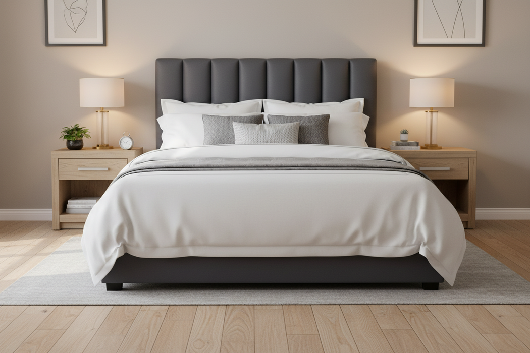 Monaco Queen Velvet Bedhead, Charcoal