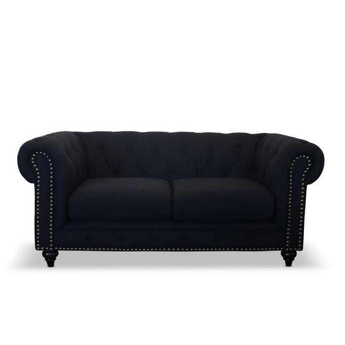 Louis 3 Seater Black Chesterfield Sofa 223cm