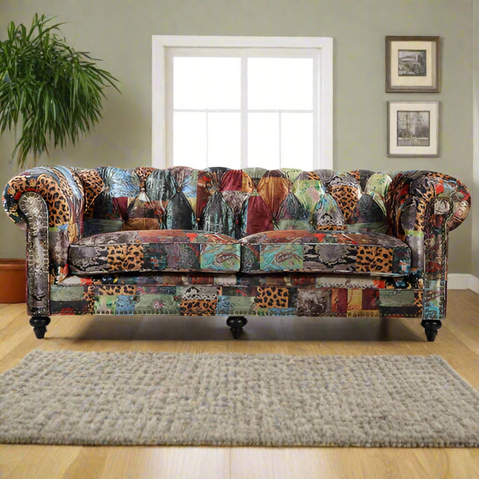 Lovana 3 Seater Velvet Patchwork Chesterfield  Sofa