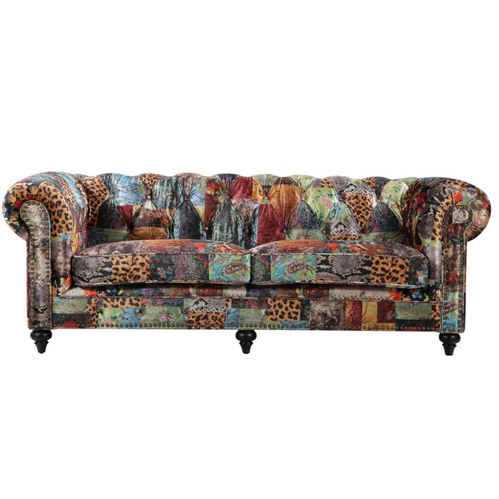 Lovana 3 Seater Velvet Patchwork Chesterfield  Sofa