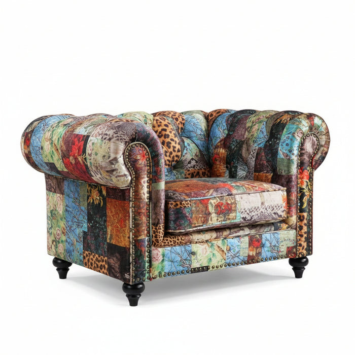 Chesterfield Velvet Patchwork Armchair - 115cm