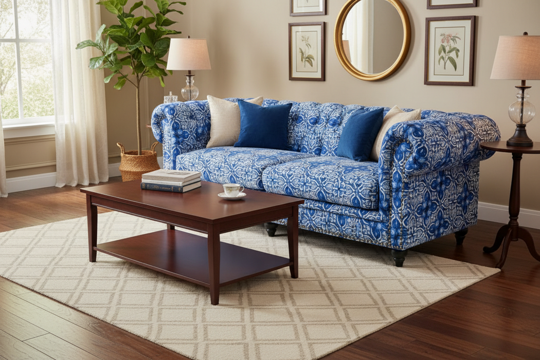 Chesterfield 3 Seater Sofa in Velvet Morocco Blue