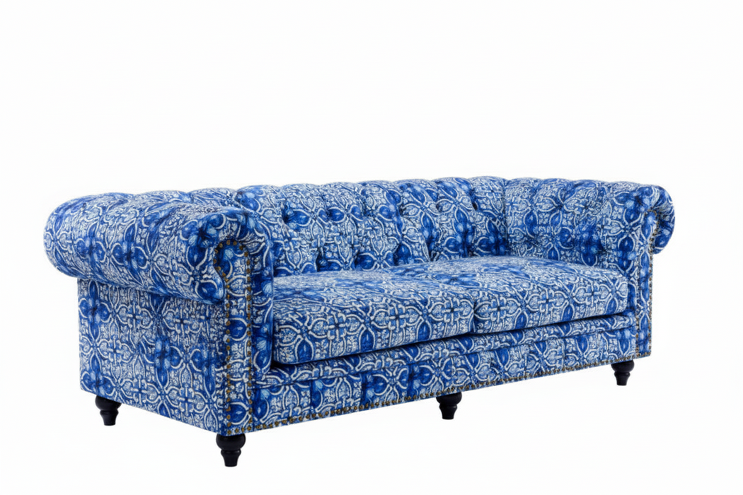 Chesterfield 3 Seater Sofa in Velvet Morocco Blue