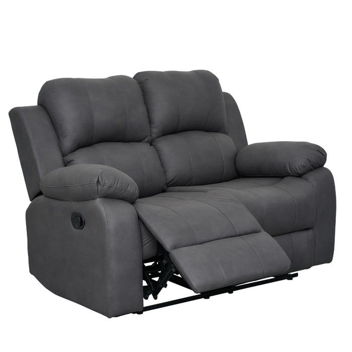 Boston 2 Seater Leather Look Fabric Manual Recliner - Charcoal