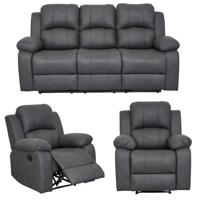 3 + 1 + 1  Boston Suite Leather Look Fabric Manual Recliner Charcoal