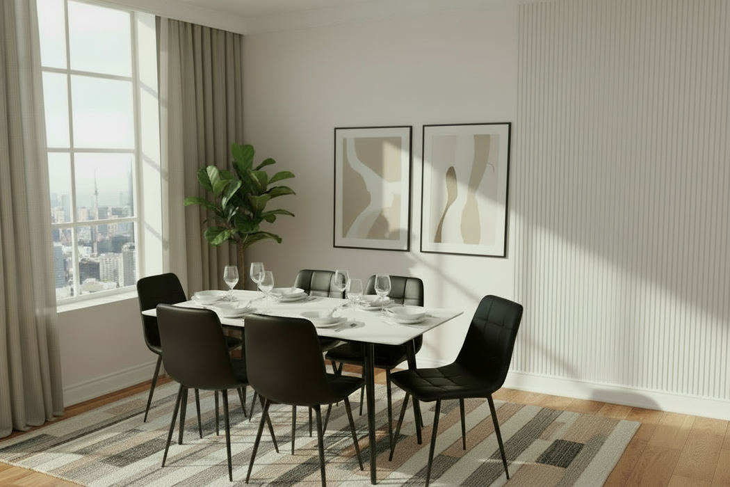 7 Pce Florida Dining Table & Black PU Leather Chair Set