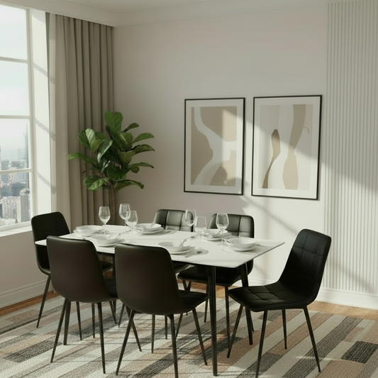 7 Pce Florida Dining Table & Black PU Leather Chair Set