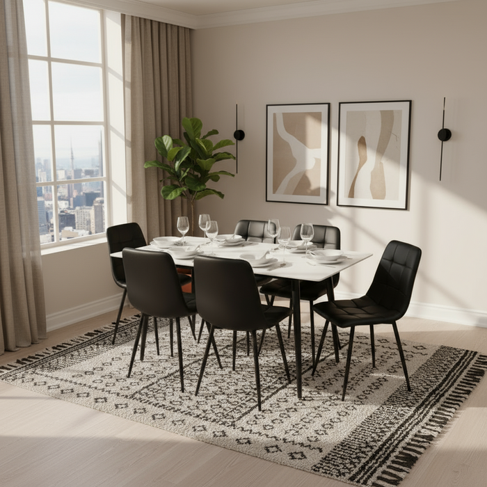 7 Pce Florida Dining Table & Black PU Leather Chair Set