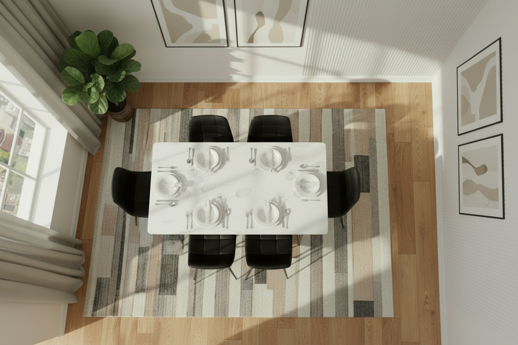 7 Pce Florida Dining Table & Black PU Leather Chair Set