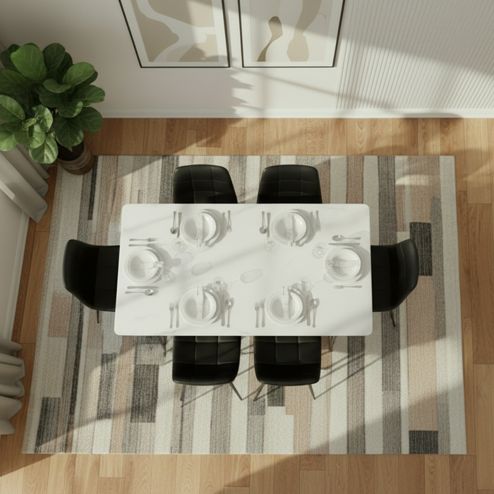 7 Pce Florida Dining Table & Black PU Leather Chair Set