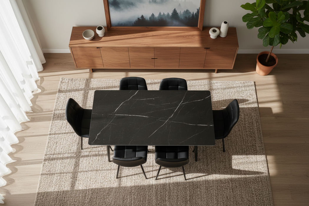 7 Pce Florida Dining Table & Black PU Leather Chair Set