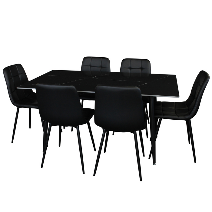 7 Pce Florida Dining Table & Black PU Leather Chair Set