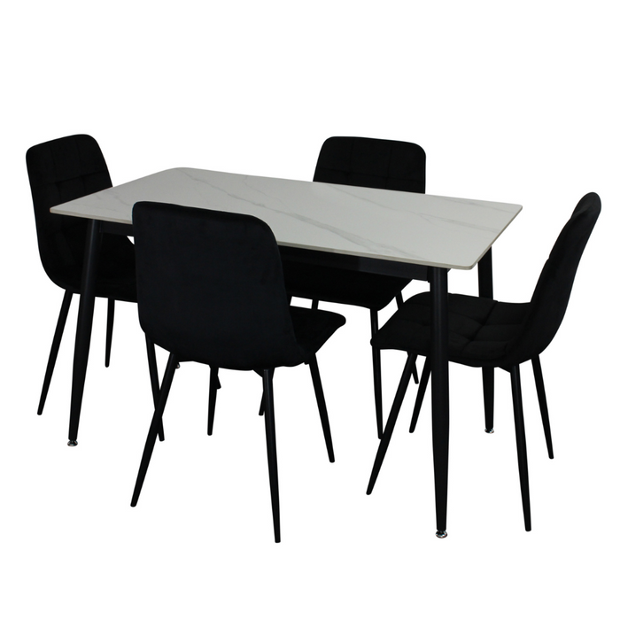 4 Seater Feria Dining Table & Black Velvet Chair Set 120cm