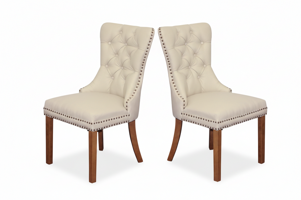 ( Set of 2 ) Elea Faux Leather Beige Dining Chairs