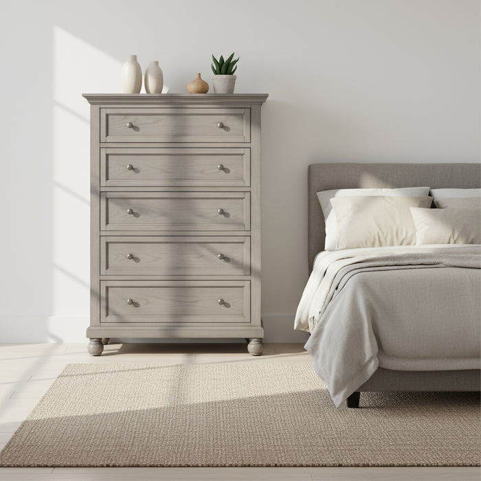 Pasena Provincial 5 Drawer Timber Chest of Drawers - Grey