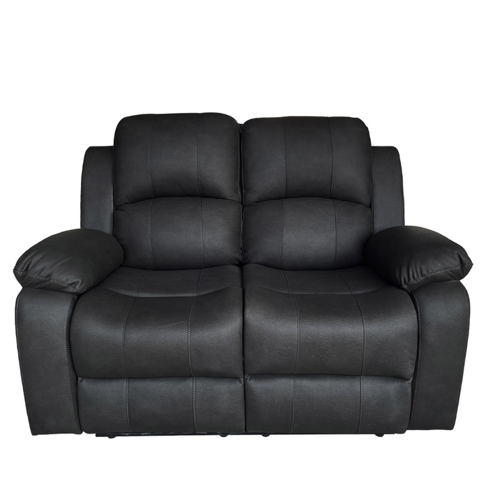 Boston 2 Seater Leather Look Fabric Manual Recliner Black