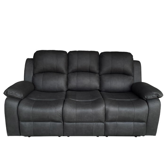 Boston 3 Seater Leather Look Fabric Manual Recliner Black