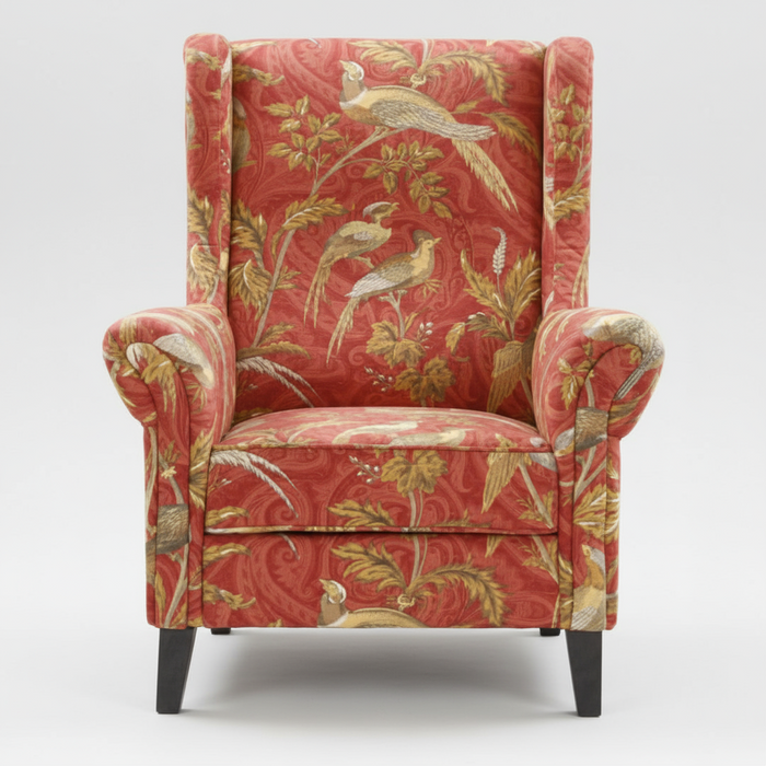Bliss Armchair Upholstered in Bird Chinoiserie